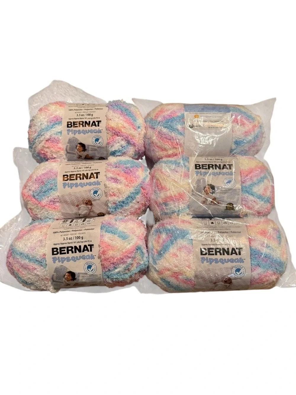 Bernat Pipsqueak 6 Skeins Yarn Sittin’ Pretty Chenille 606 Yds Blankets Baby